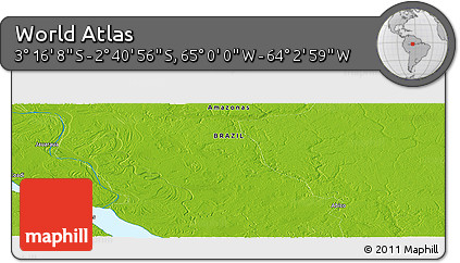 Physical Panoramic Map of the Area around 2° 58' 32" S, 64° 31' 30" W