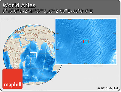 Shaded Relief Location Map of the Area around 2° 58' 32" S, 65° 31' 30" E