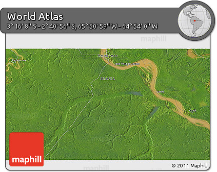 Satellite 3D Map of the Area around 2° 58' 32" S, 65° 22' 30" W