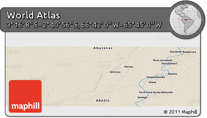 Shaded Relief Panoramic Map of the Area around 2° 58' 32" S, 66° 13' 29" W