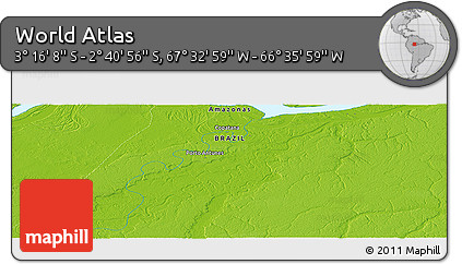 Physical Panoramic Map of the Area around 2° 58' 32" S, 67° 4' 29" W