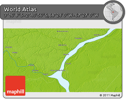 Physical 3D Map of the Area around 2° 58' 32" S, 67° 55' 30" W
