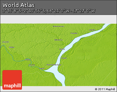 Physical 3D Map of the Area around 2° 58' 32" S, 67° 55' 30" W