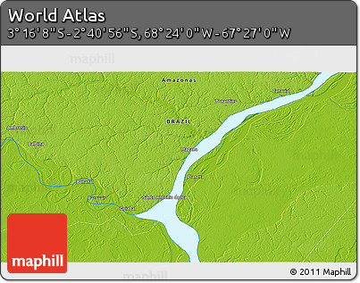 Physical 3D Map of the Area around 2° 58' 32" S, 67° 55' 30" W
