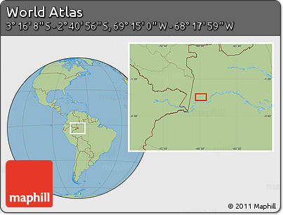Savanna Style Location Map of the Area around 2° 58' 32" S, 68° 46' 30" W