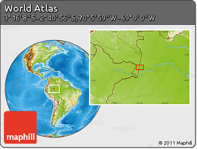 Physical Location Map of the Area around 2° 58' 32" S, 69° 37' 30" W