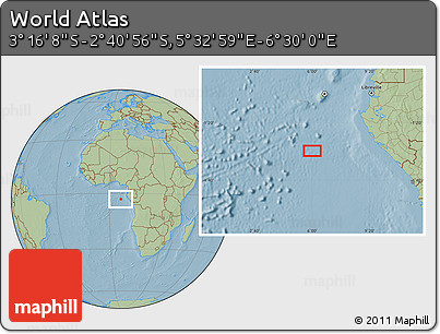 Savanna Style Location Map of the Area around 2° 58' 32" S, 6° 1' 30" E, hill shading