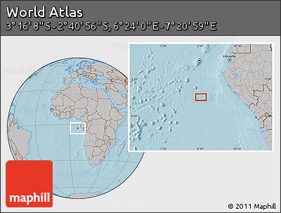 Gray Location Map of the Area around 2° 58' 32" S, 6° 52' 30" E, hill shading