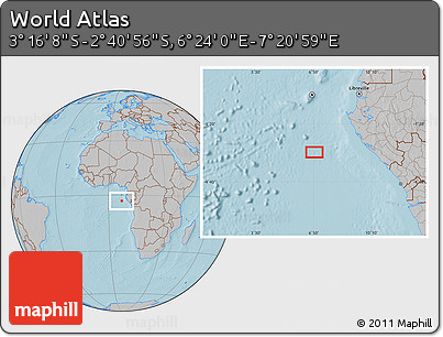 Gray Location Map of the Area around 2° 58' 32" S, 6° 52' 30" E, hill shading