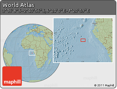 Savanna Style Location Map of the Area around 2° 58' 32" S, 6° 52' 30" E, hill shading