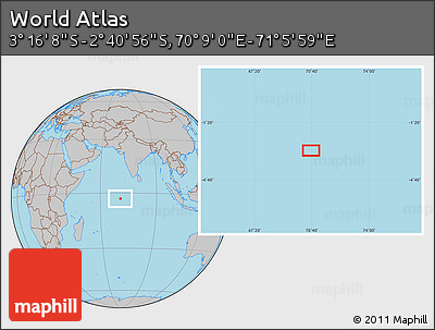 Gray Location Map of the Area around 2° 58' 32" S, 70° 37' 30" E