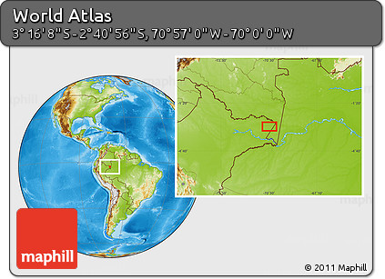 Physical Location Map of the Area around 2° 58' 32" S, 70° 28' 29" W