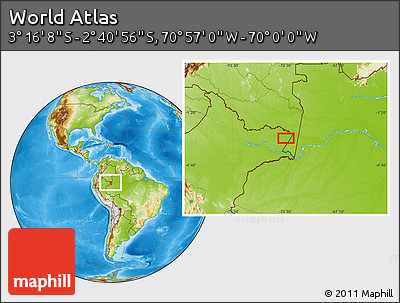 Physical Location Map of the Area around 2° 58' 32" S, 70° 28' 29" W