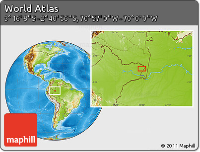 Physical Location Map of the Area around 2° 58' 32" S, 70° 28' 29" W