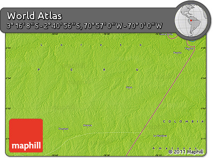 Physical Map of the Area around 2° 58' 32" S, 70° 28' 29" W
