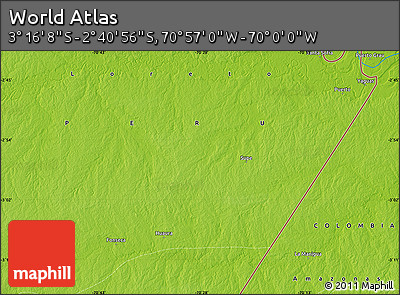 Physical Map of the Area around 2° 58' 32" S, 70° 28' 29" W