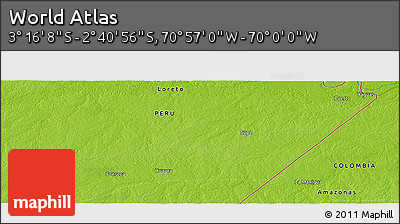 Physical Panoramic Map of the Area around 2° 58' 32" S, 70° 28' 29" W