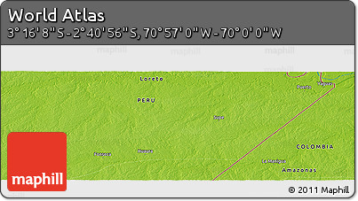 Physical Panoramic Map of the Area around 2° 58' 32" S, 70° 28' 29" W