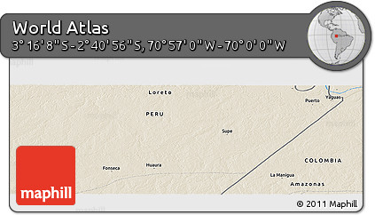 Shaded Relief Panoramic Map of the Area around 2° 58' 32" S, 70° 28' 29" W