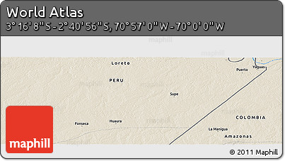 Shaded Relief Panoramic Map of the Area around 2° 58' 32" S, 70° 28' 29" W