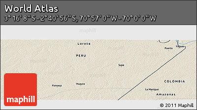 Shaded Relief Panoramic Map of the Area around 2° 58' 32" S, 70° 28' 29" W