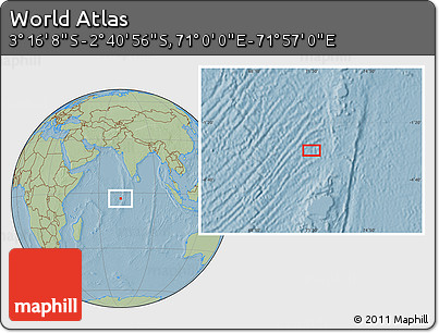 Savanna Style Location Map of the Area around 2° 58' 32" S, 71° 28' 29" E, hill shading