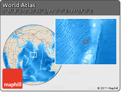 Shaded Relief Location Map of the Area around 2° 58' 32" S, 71° 28' 29" E
