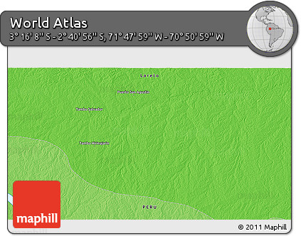 Political 3D Map of the Area around 2° 58' 32" S, 71° 19' 29" W
