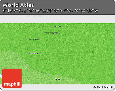 Political 3D Map of the Area around 2° 58' 32" S, 71° 19' 29" W