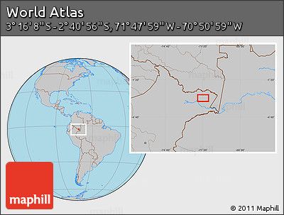 Gray Location Map of the Area around 2° 58' 32" S, 71° 19' 29" W
