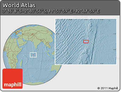 Savanna Style Location Map of the Area around 2° 58' 32" S, 72° 19' 29" E, hill shading
