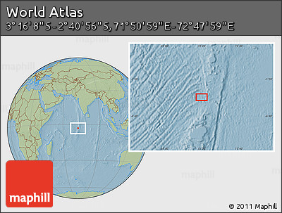 Savanna Style Location Map of the Area around 2° 58' 32" S, 72° 19' 29" E, hill shading