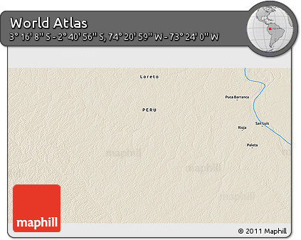 Shaded Relief 3D Map of the Area around 2° 58' 32" S, 73° 52' 30" W