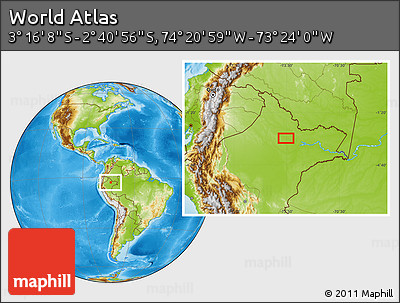 Physical Location Map of the Area around 2° 58' 32" S, 73° 52' 30" W