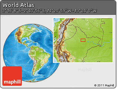 Physical Location Map of the Area around 2° 58' 32" S, 73° 52' 30" W