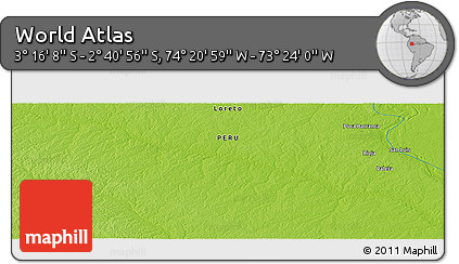 Physical Panoramic Map of the Area around 2° 58' 32" S, 73° 52' 30" W