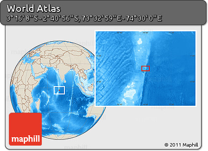 Shaded Relief Location Map of the Area around 2° 58' 32" S, 74° 1' 30" E