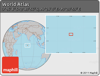 Gray Location Map of the Area around 2° 58' 32" S, 74° 52' 30" E