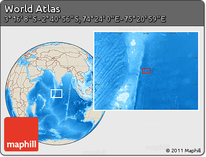 Shaded Relief Location Map of the Area around 2° 58' 32" S, 74° 52' 30" E