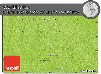 Physical Map of the Area around 2° 58' 32" S, 74° 43' 29" W