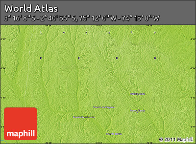Physical Map of the Area around 2° 58' 32" S, 74° 43' 29" W