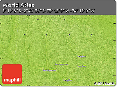 Physical Map of the Area around 2° 58' 32" S, 74° 43' 29" W
