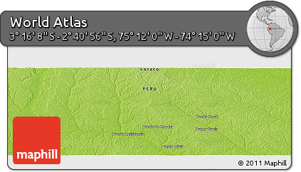 Physical Panoramic Map of the Area around 2° 58' 32" S, 74° 43' 29" W