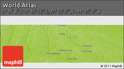 Physical Panoramic Map of the Area around 2° 58' 32" S, 74° 43' 29" W