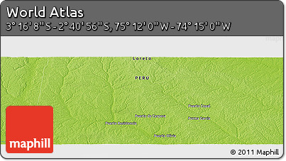 Physical Panoramic Map of the Area around 2° 58' 32" S, 74° 43' 29" W