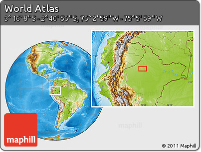 Physical Location Map of the Area around 2° 58' 32" S, 75° 34' 29" W
