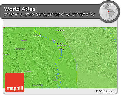 Political 3D Map of the Area around 2° 58' 32" S, 76° 25' 30" W