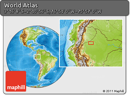 Physical Location Map of the Area around 2° 58' 32" S, 76° 25' 30" W