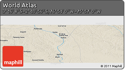 Shaded Relief Panoramic Map of the Area around 2° 58' 32" S, 76° 25' 30" W