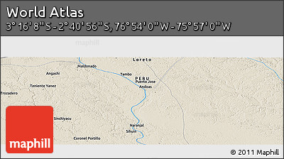 Shaded Relief Panoramic Map of the Area around 2° 58' 32" S, 76° 25' 30" W